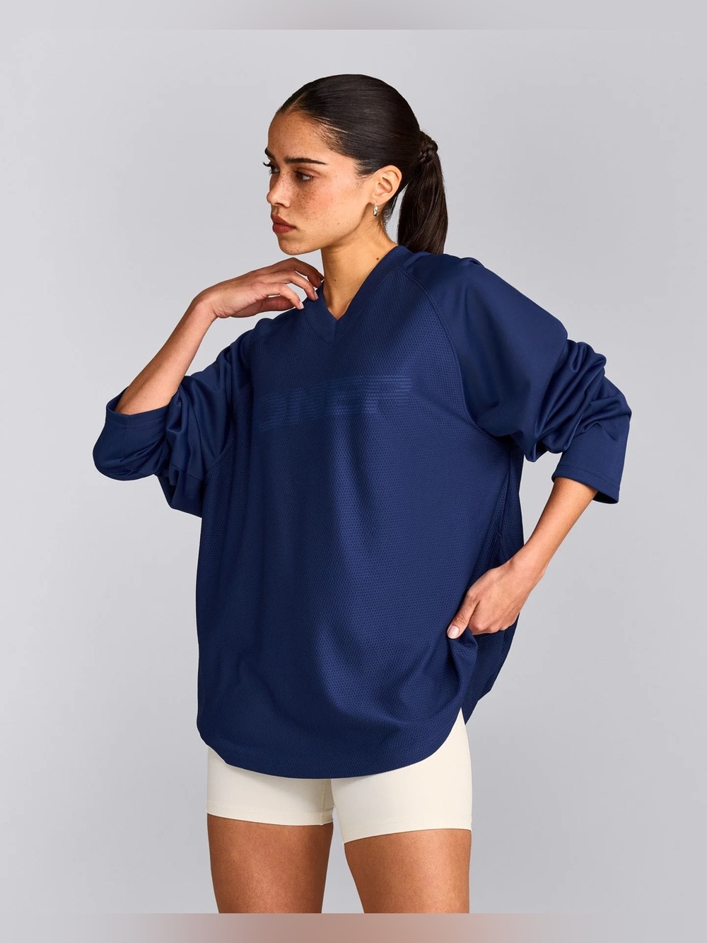 NWT Oversized V Neck Long Sleeve T Shirt with Oner Graphic
